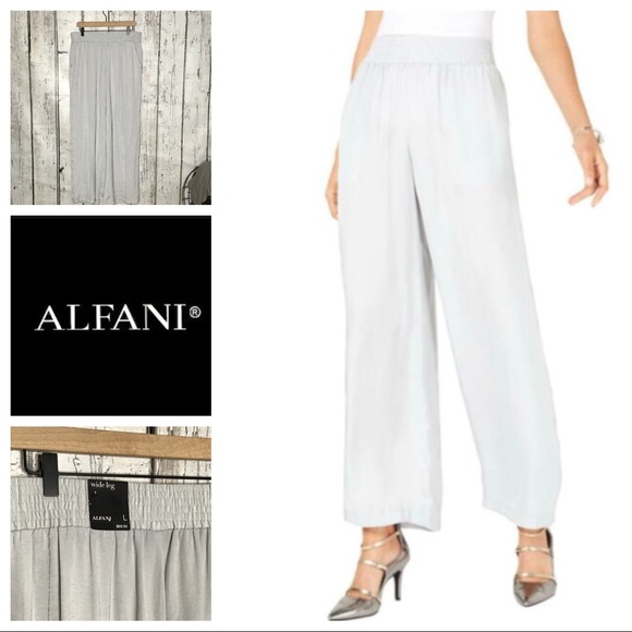 Alfani Pants - Alfani Satin smocked pull on wide leg pants